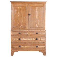 Georgian English Scrumbled Pine Linen Press Cupboard