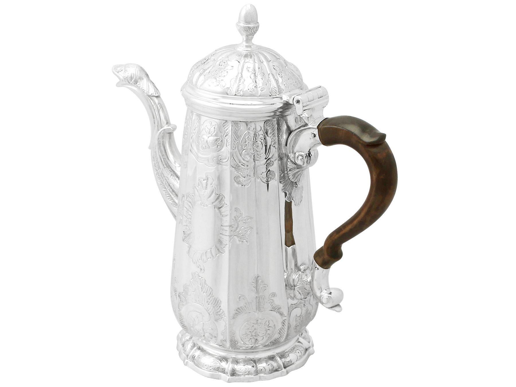 George II Georgian English Sterling Silver Coffee Pot For Sale