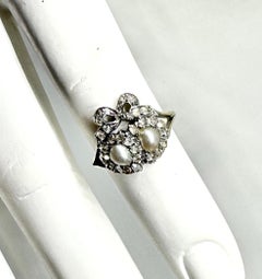Georgian Entwined Heart Ring Rose Cut Diamond Pearl Antique Engagement Ring 1820