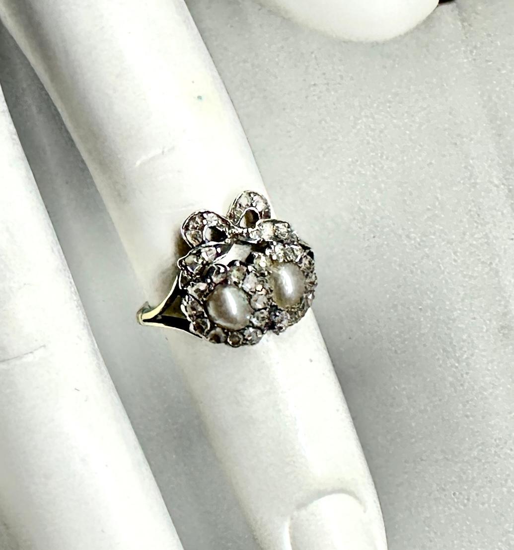 Georgian Entwined Heart Ring Rose Cut Diamond Pearl Antique Engagement Ring 1820 For Sale 1