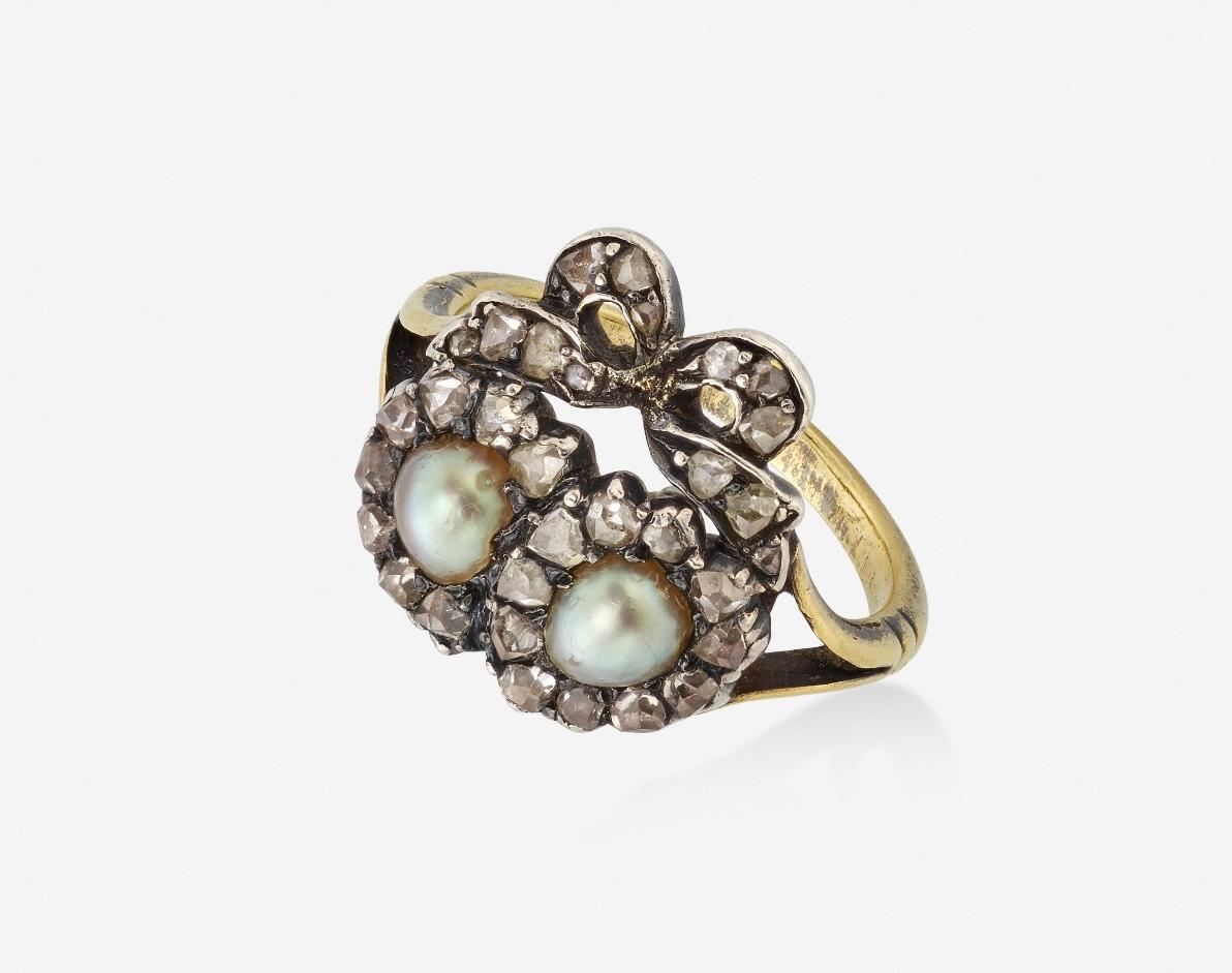 Georgian Entwined Heart Ring Rose Cut Diamond Pearl Antique Engagement Ring 1820 For Sale 2