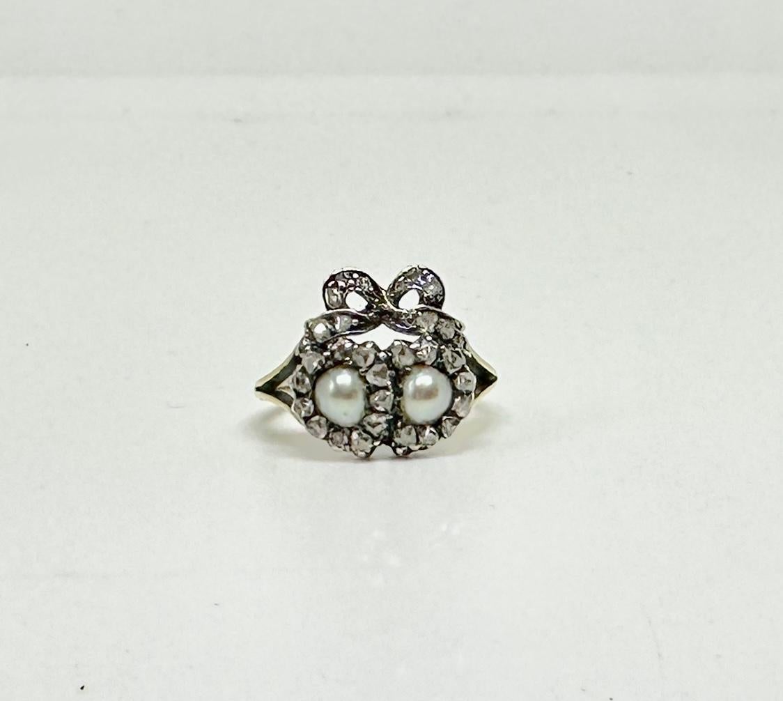 Georgian Entwined Heart Ring Rose Cut Diamond Pearl Antique Engagement Ring 1820 For Sale 3