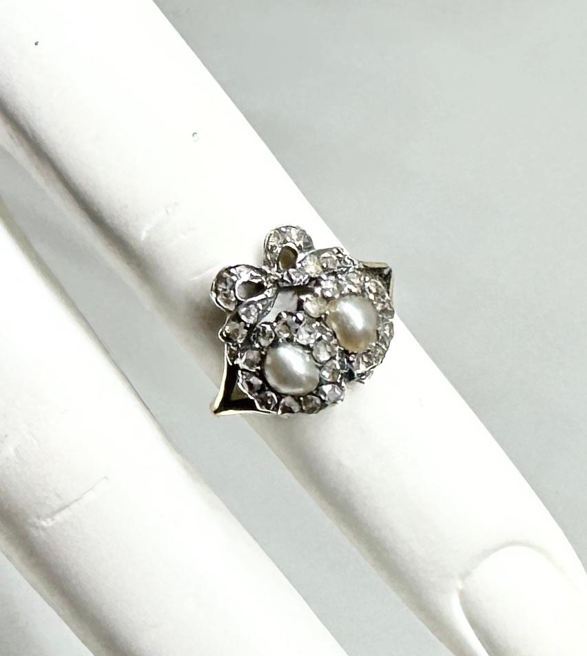 Georgian Entwined Heart Ring Rose Cut Diamond Pearl Antique Engagement Ring 1820 For Sale 4