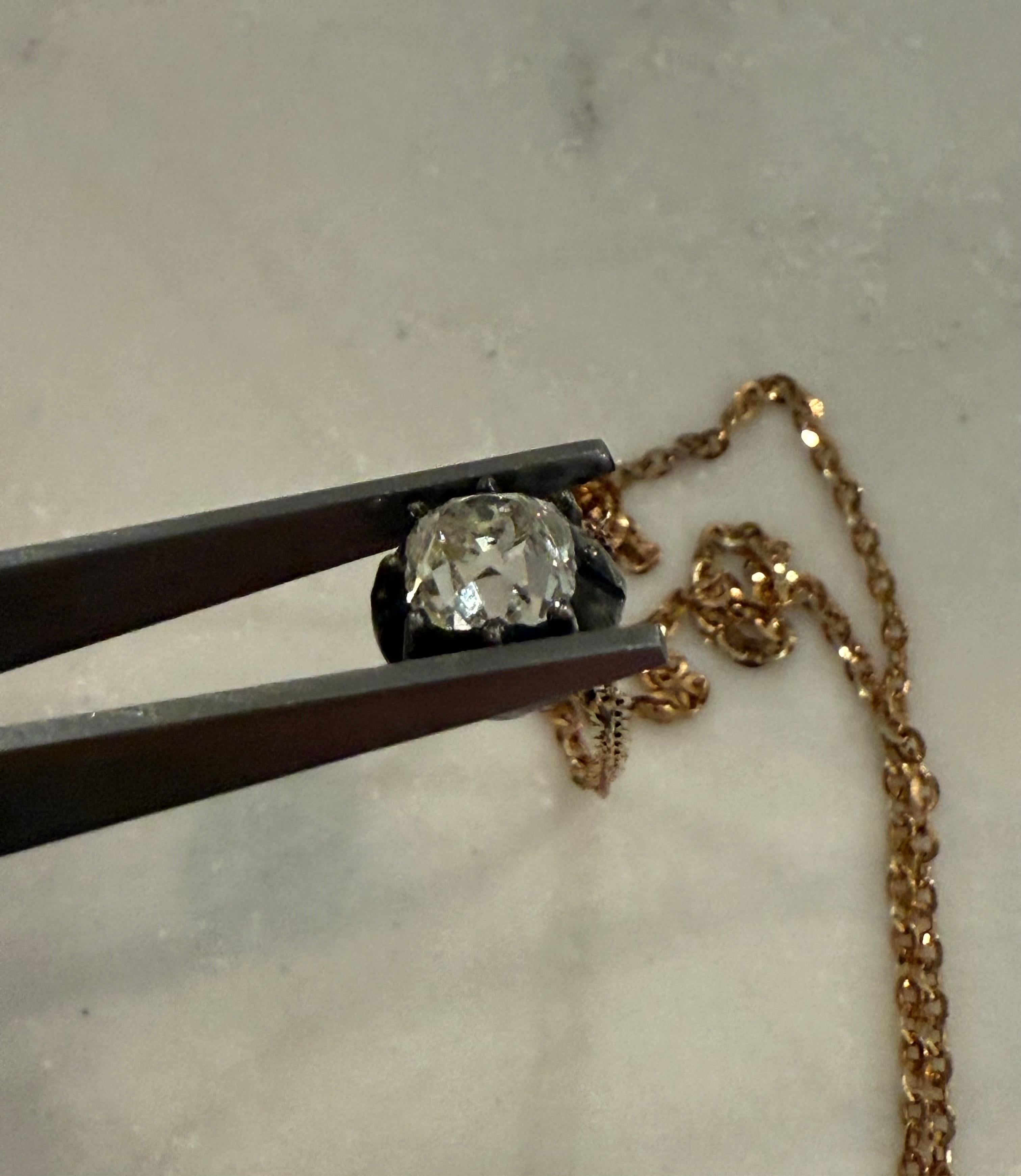 Taglio vecchia miniera Ciondolo con diamante Peruzzi taglio antico di epoca georgiana da 1,4 carati in vendita