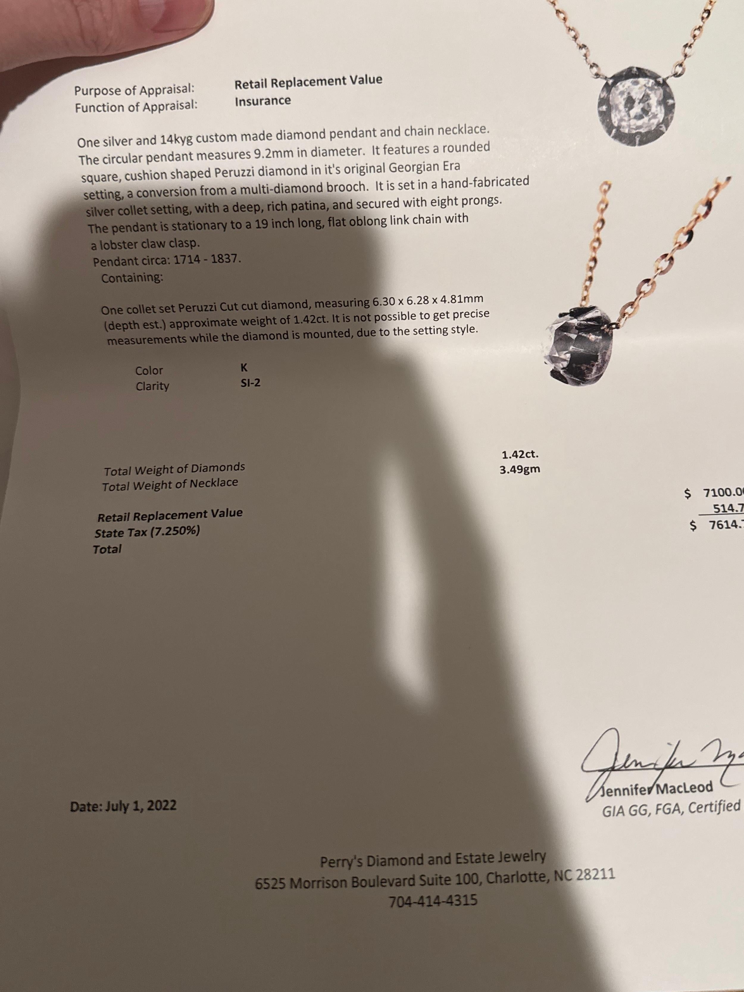 Ciondolo con diamante Peruzzi taglio antico di epoca georgiana da 1,4 carati In condizioni buone in vendita a Amsterdam, NL