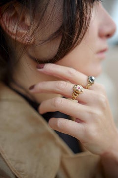 Georgian era 18K gold black enamel diamond flower ring