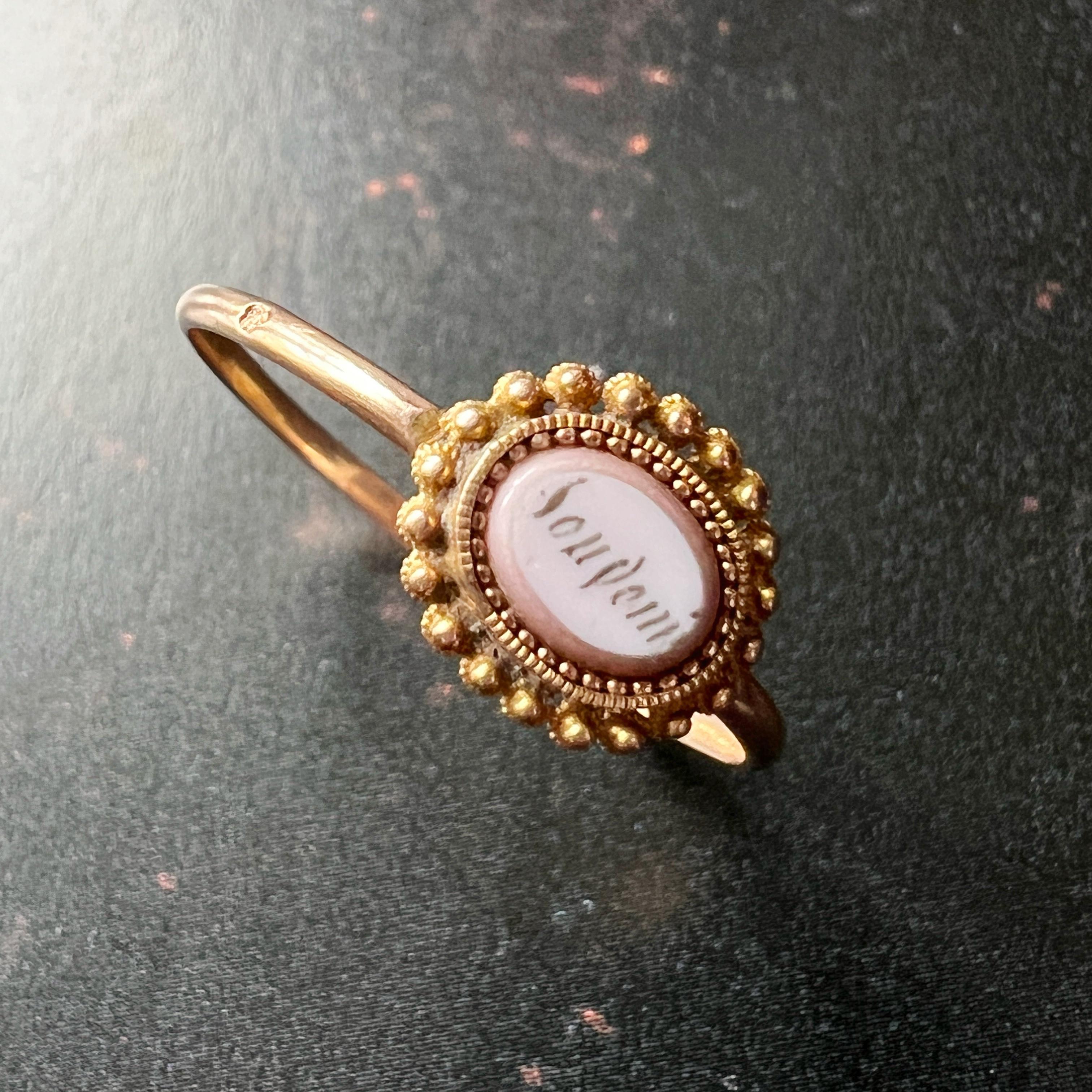 Georgian era 18K gold enamel “Souvenir” memory ring For Sale 3