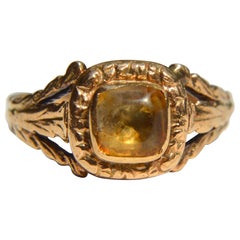 Georgian Era Antique 9 Karat Rose Gold 1.24 Carat Citrine Ring