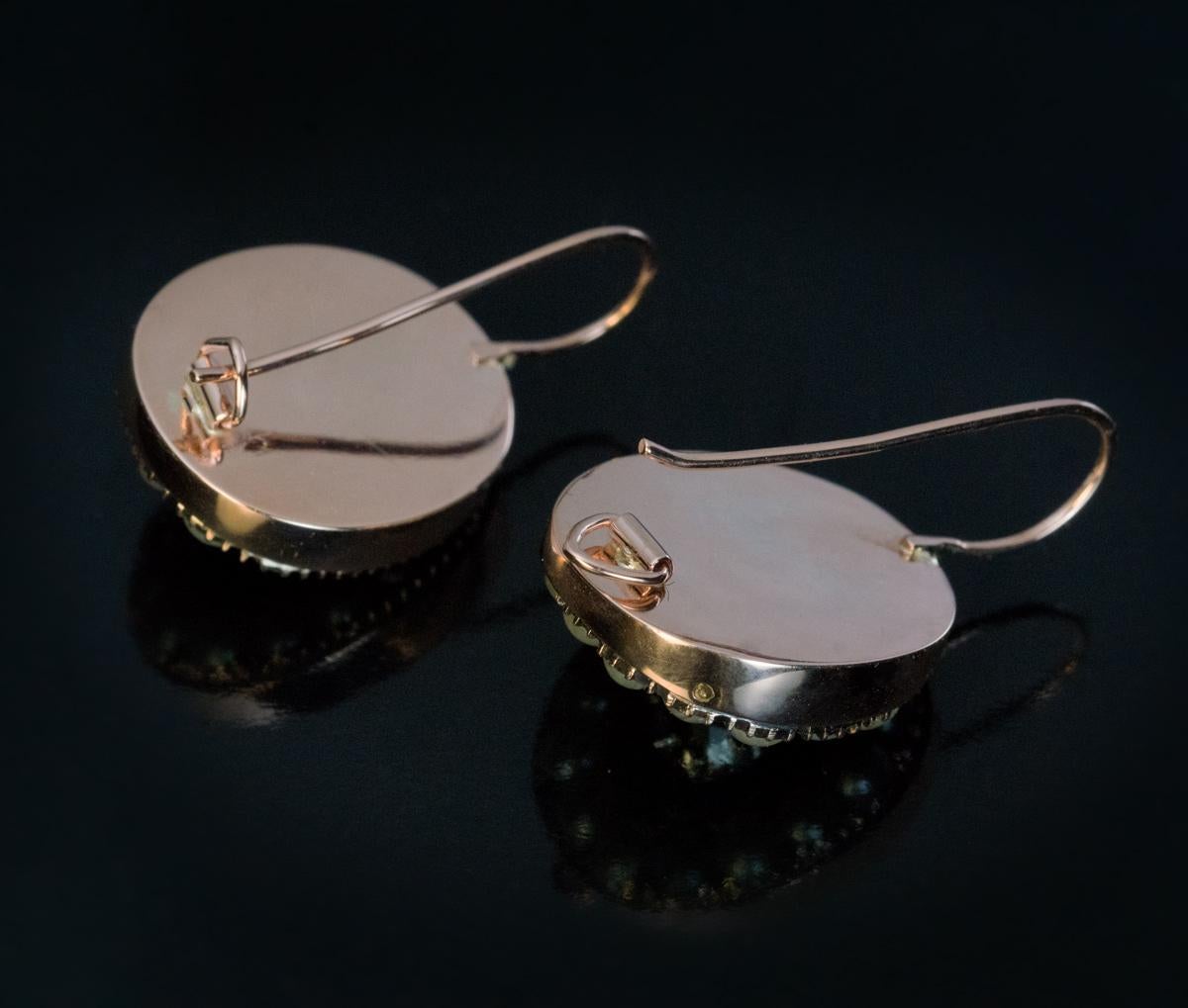Georgian Era Antique Diamond Enamel Pearl Gold Earrings 2