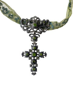 Georgian Era Articulated Green Paste Cross Pendant in Sterling Silver (c. 1820s)