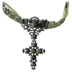 Georgian Era Articulated Green Paste Cross Pendant in Sterling Silver (c. 1820s)