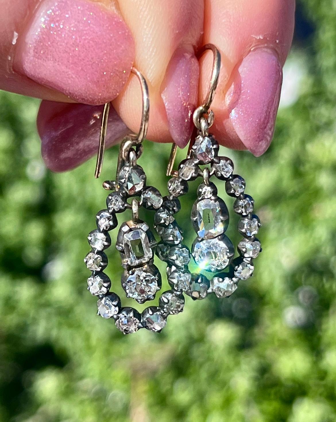 Georgiano Orecchini con diamanti di epoca georgiana in vendita