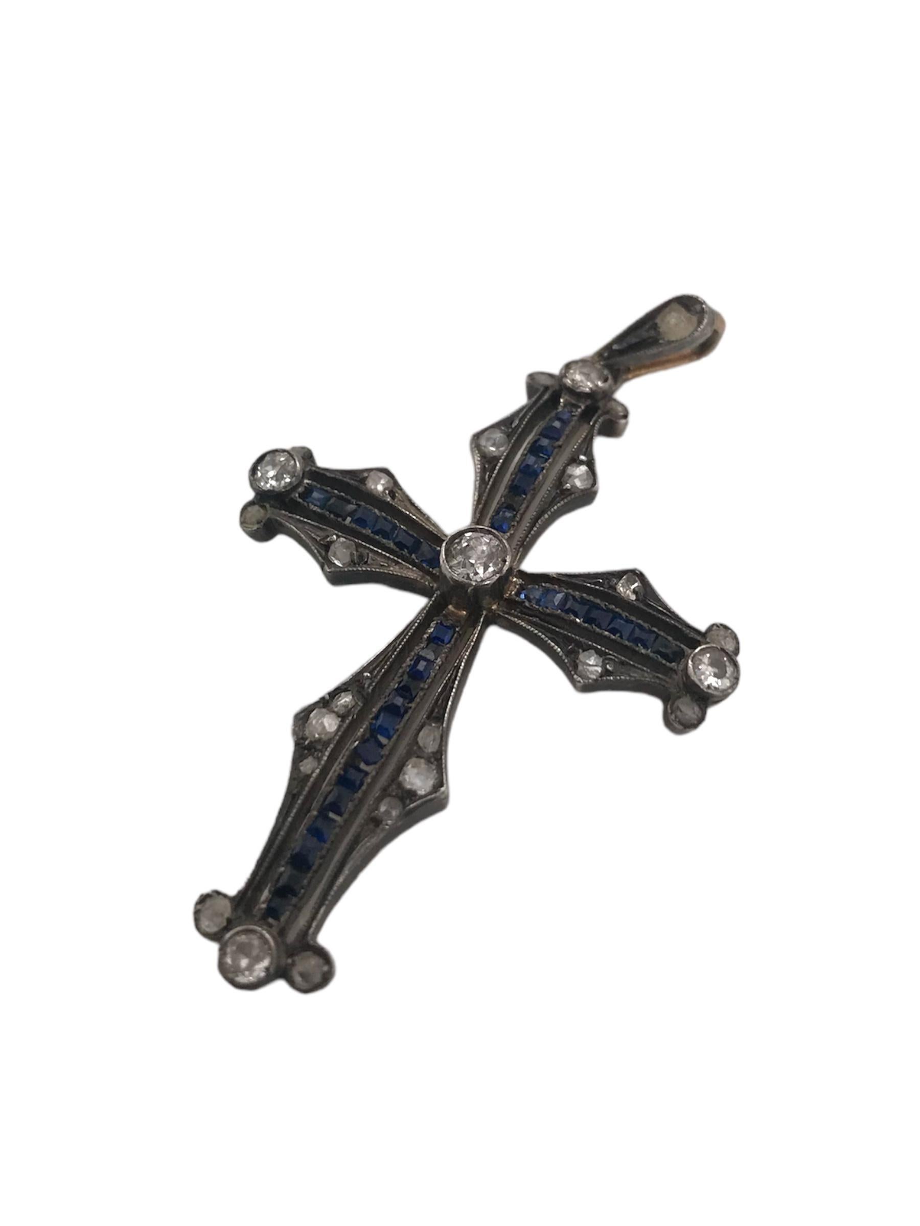 Taille ovale Croix en diamant et saphir de l'époque géorgienne en vente