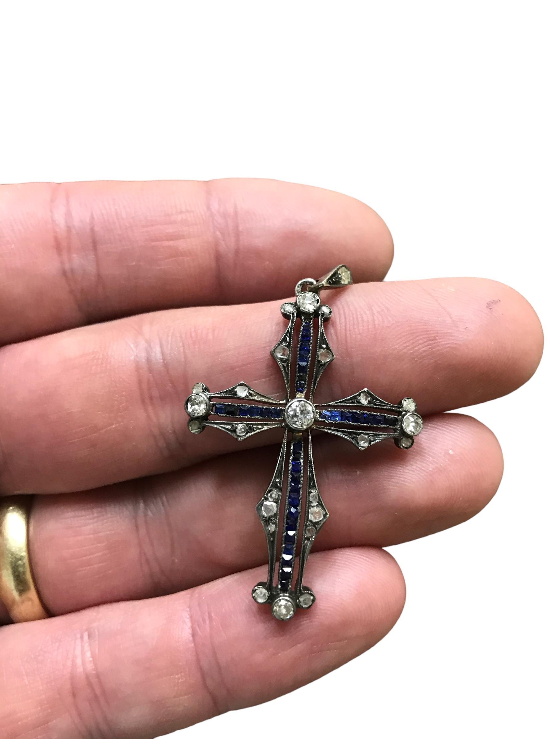 Croix en diamant et saphir de l'époque géorgienne en vente 1