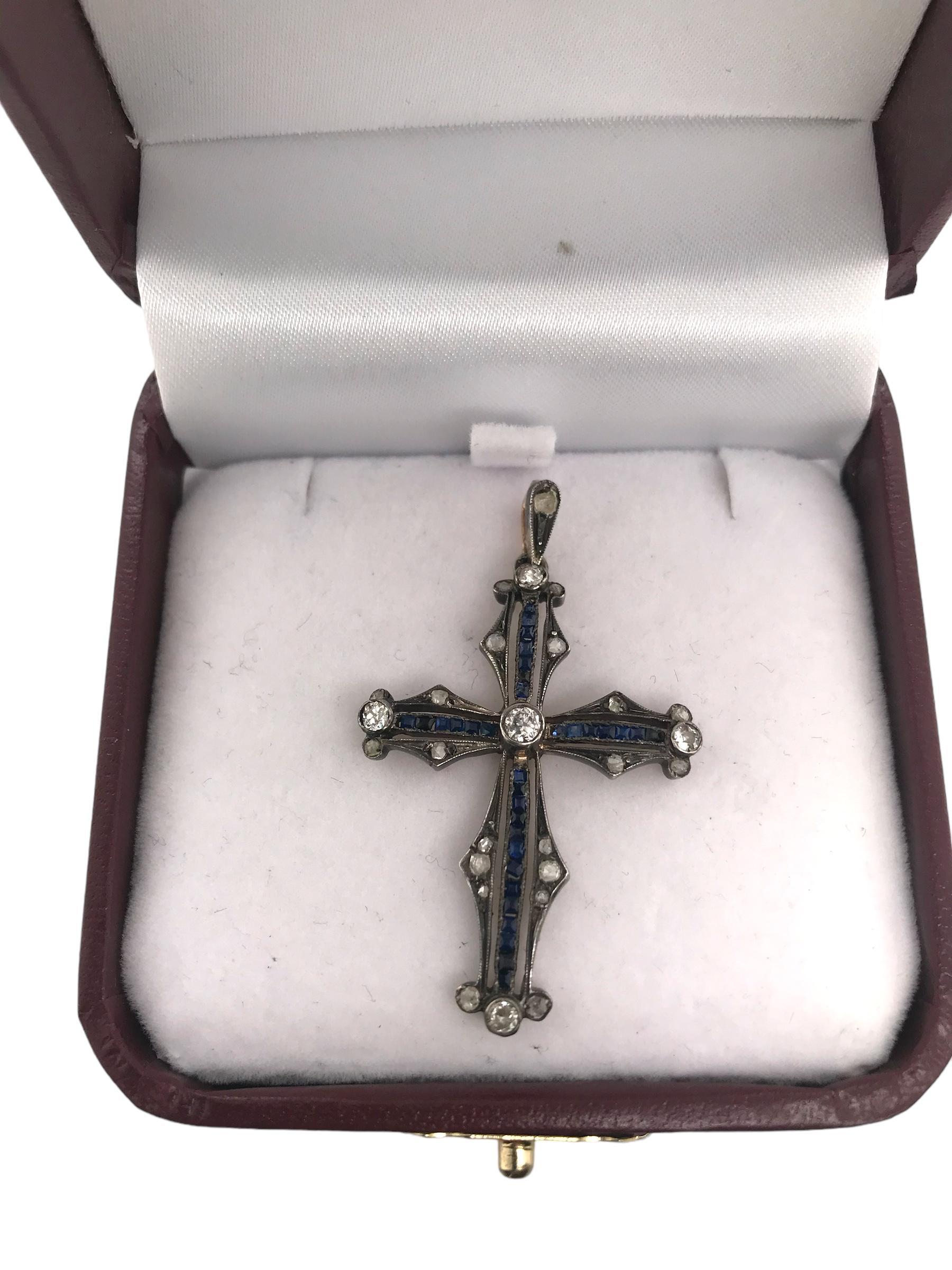 Croix en diamant et saphir de l'époque géorgienne en vente 3