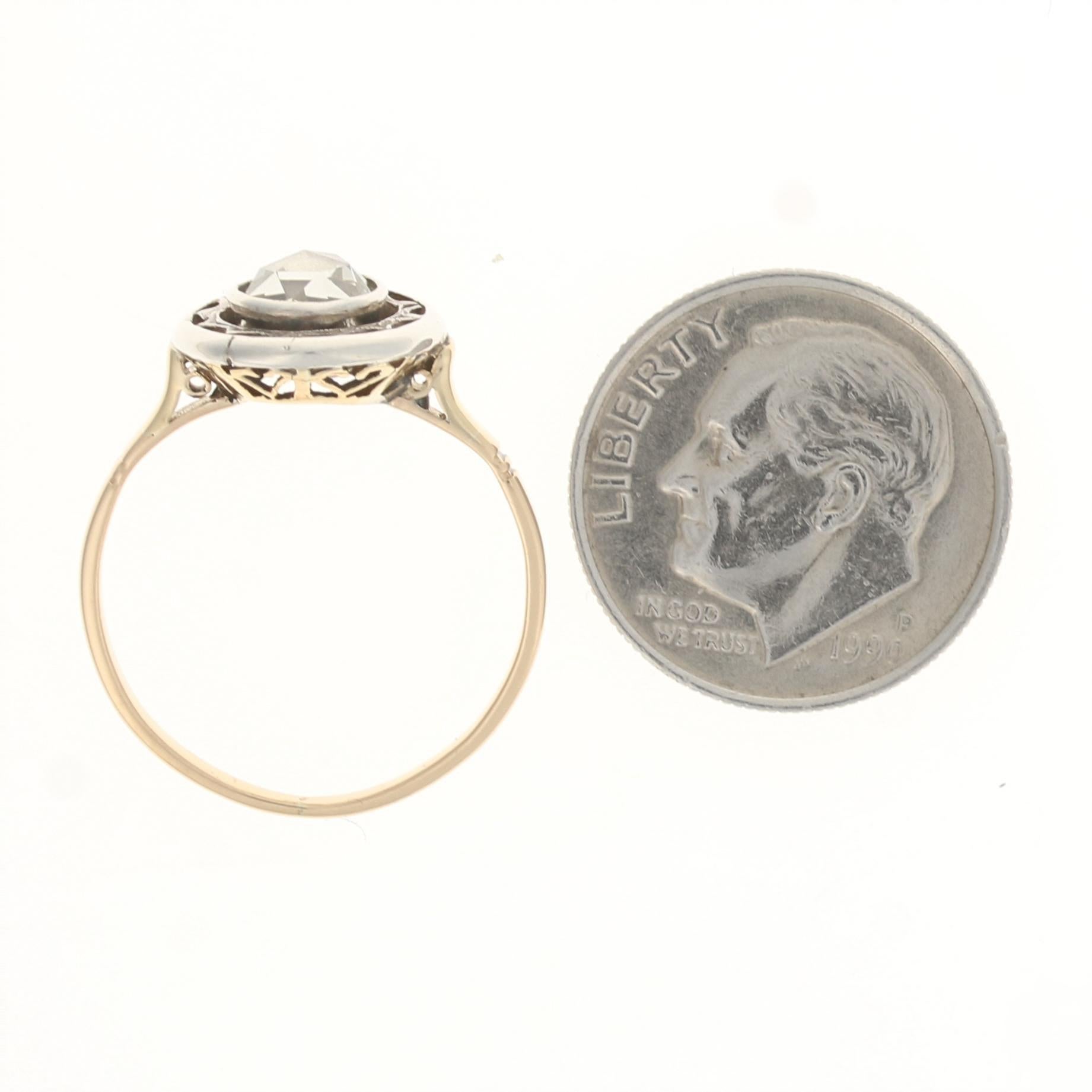 For Sale:  Georgian Era Diamond Solitaire Ring, 14k Gold & Silver Antique Rose .68ct 5