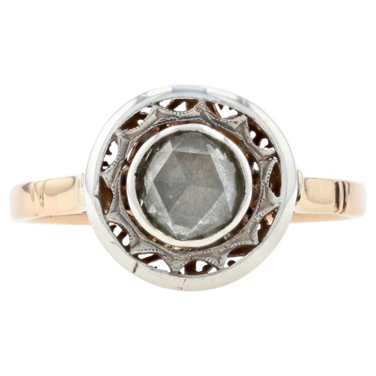Georgianischer Solitär-Ring aus der georgianischen Ära, 14k Gold & Silber Antike Rose 0,68 Karat