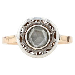Georgian Era Diamond Solitaire Ring, 14k Gold & Silver Antique Rose .68ct