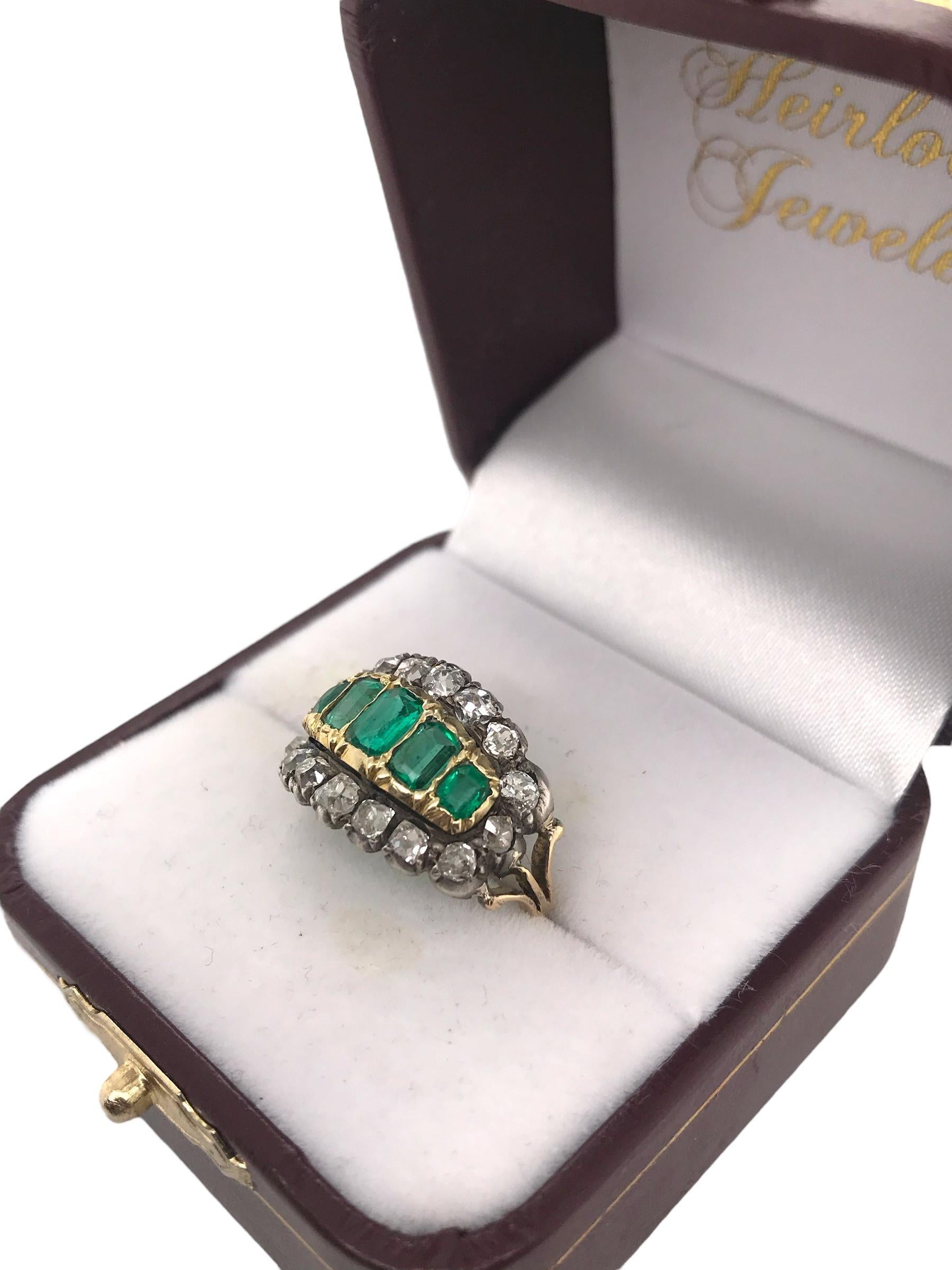 Georgian Era Emerald & Diamond Cocktail Ring 6