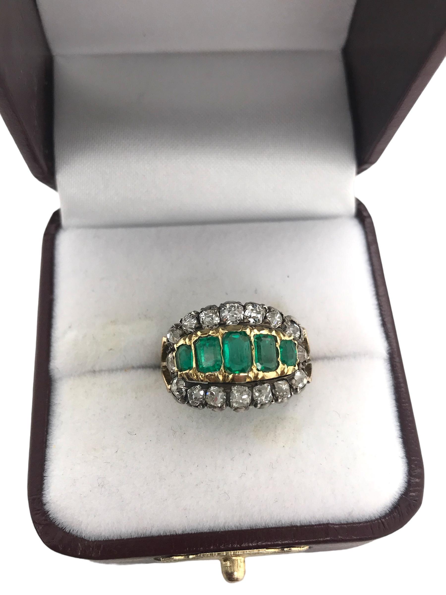 Georgian Era Emerald & Diamond Cocktail Ring 8