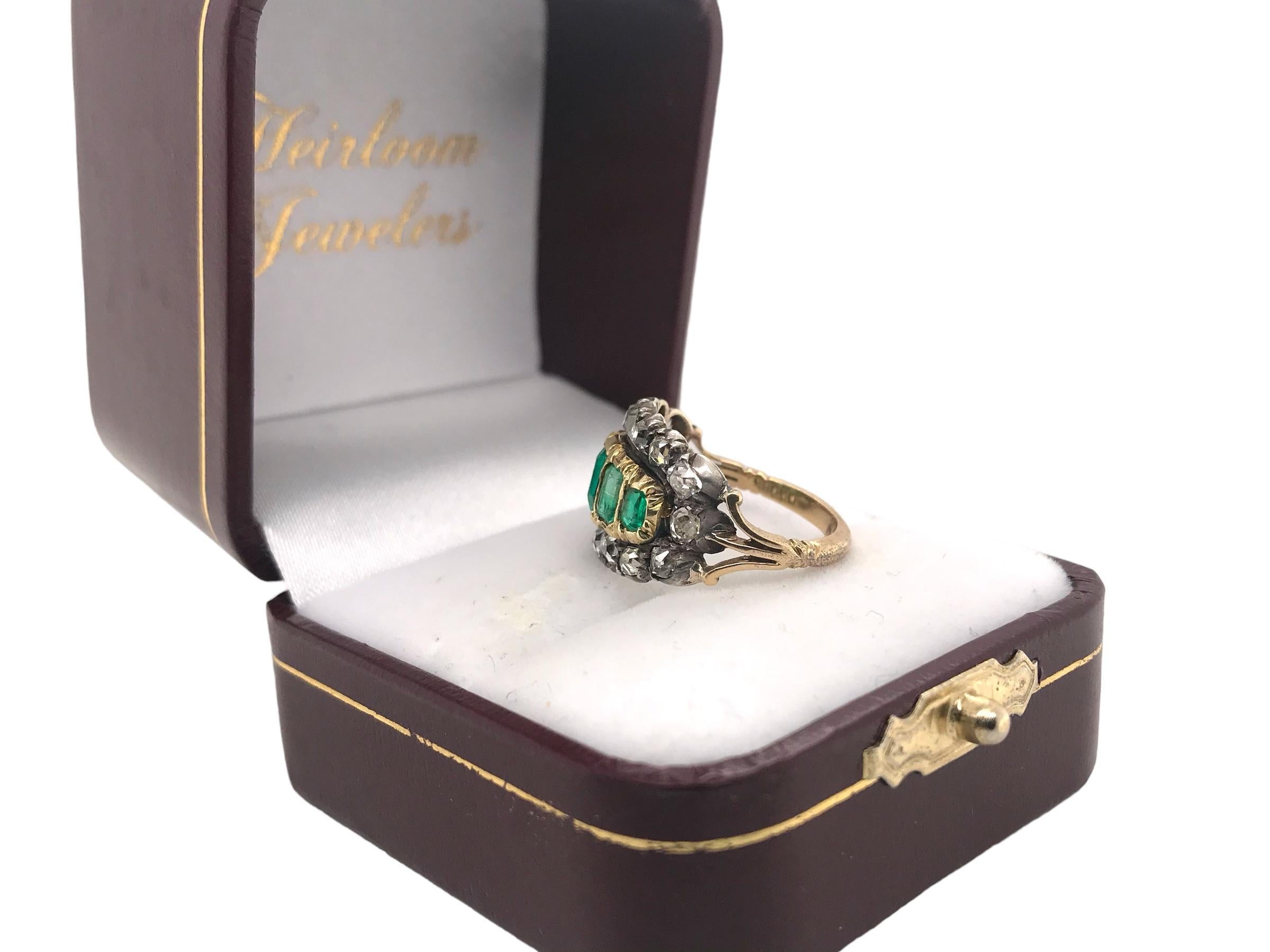 Georgian Era Emerald & Diamond Cocktail Ring 9