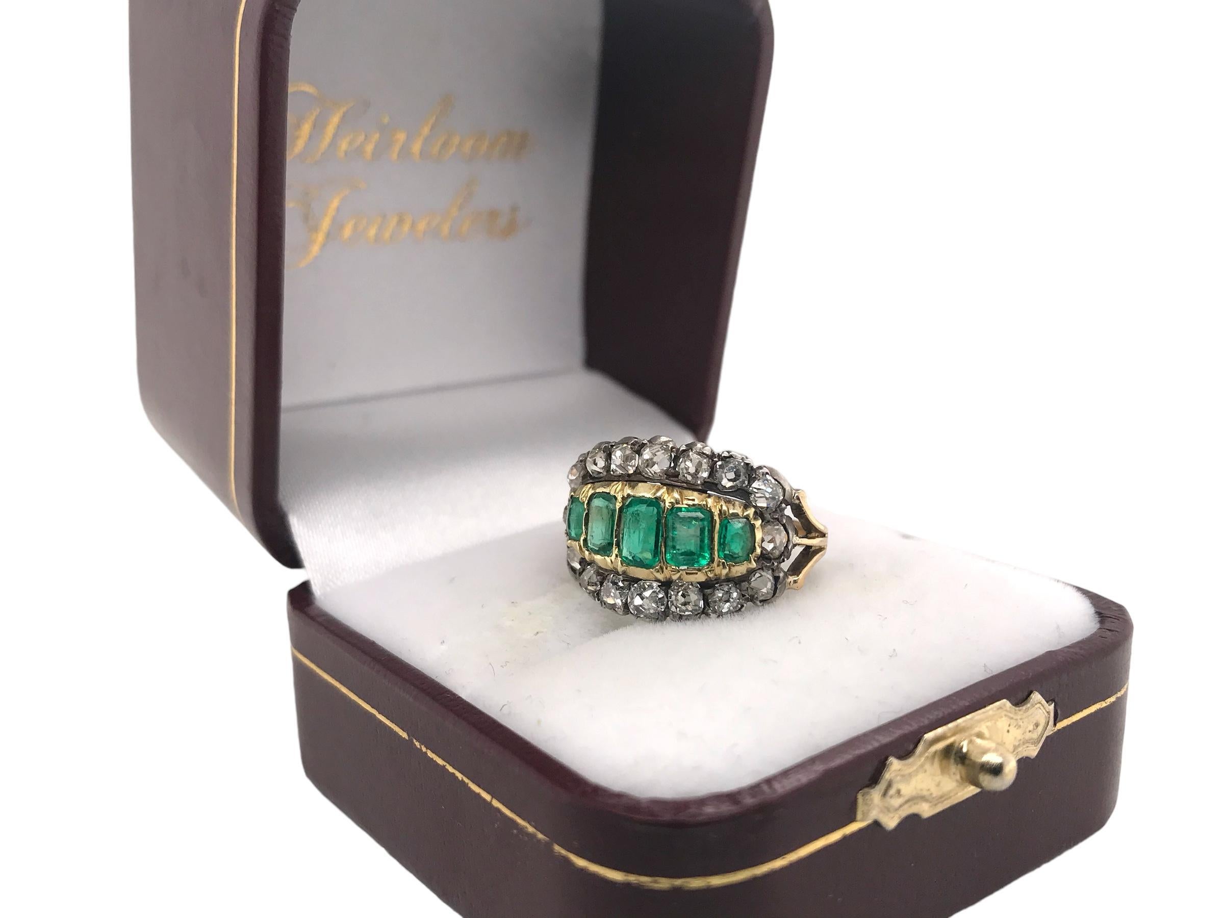Georgian Era Emerald & Diamond Cocktail Ring 10