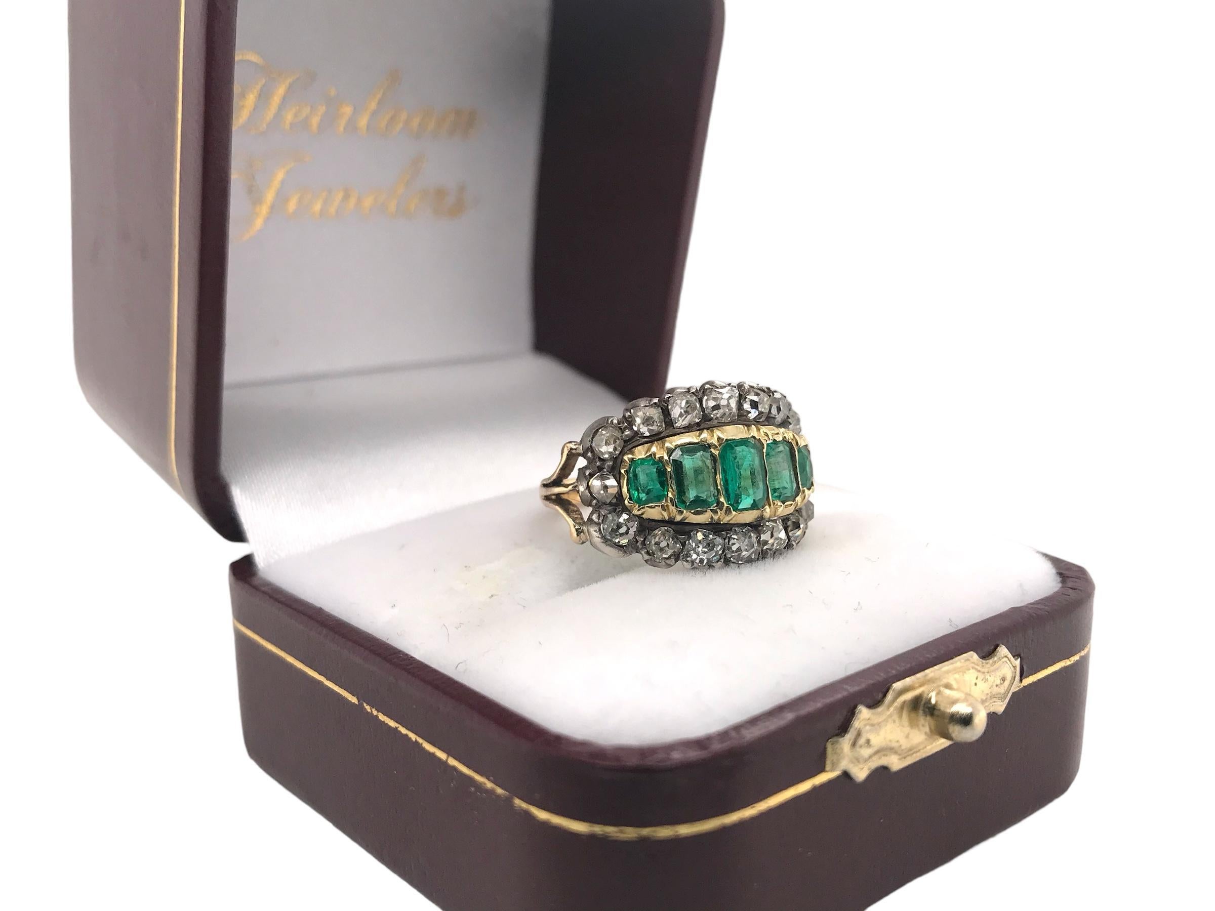 Georgian Era Emerald & Diamond Cocktail Ring 11