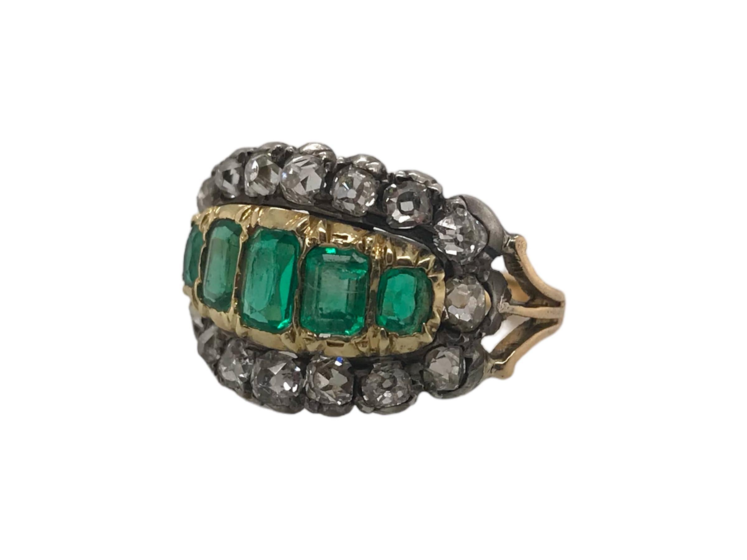 Old Mine Cut Georgian Era Emerald & Diamond Cocktail Ring