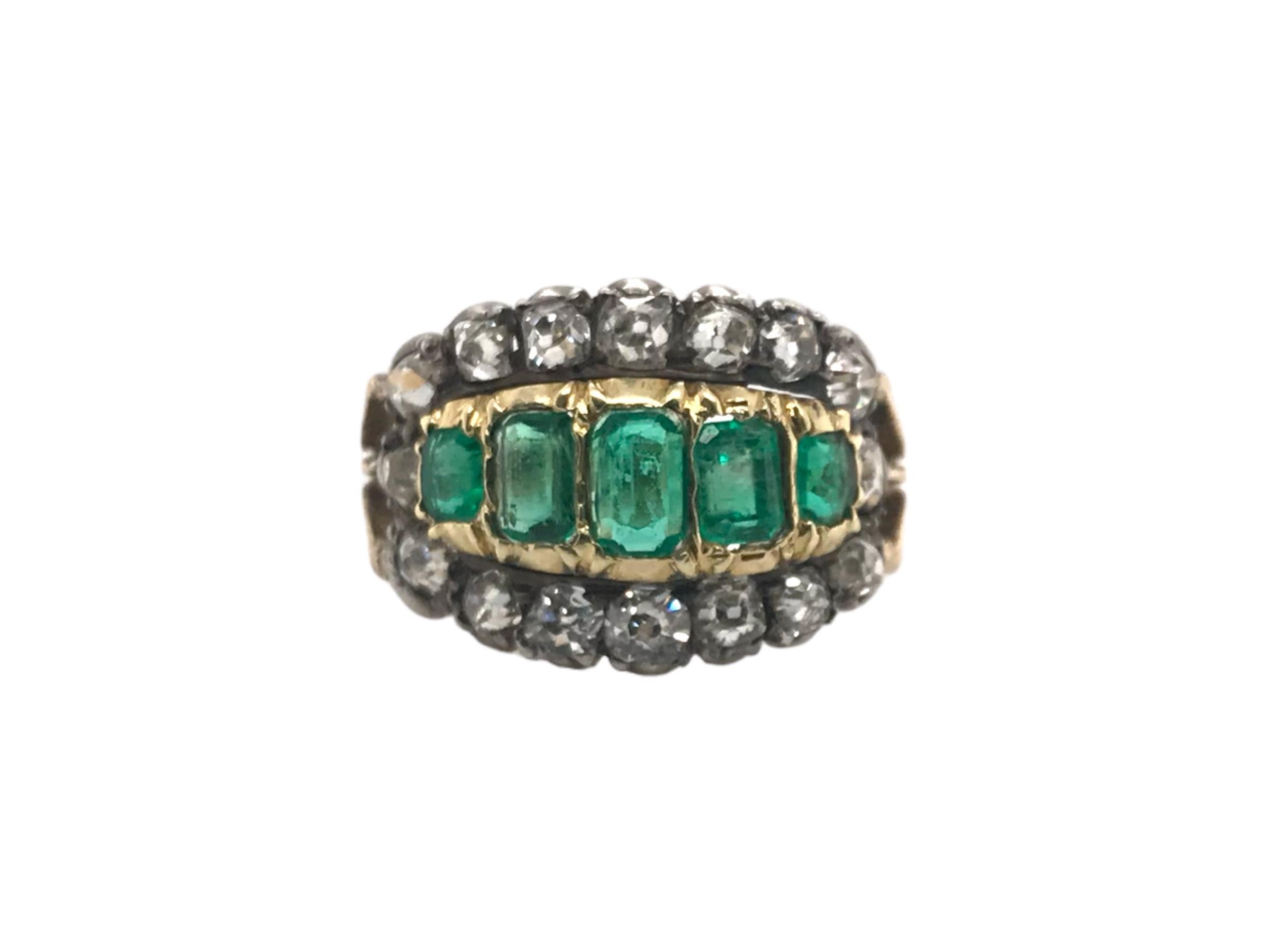 Georgian Era Emerald & Diamond Cocktail Ring In Good Condition In Montgomery, AL