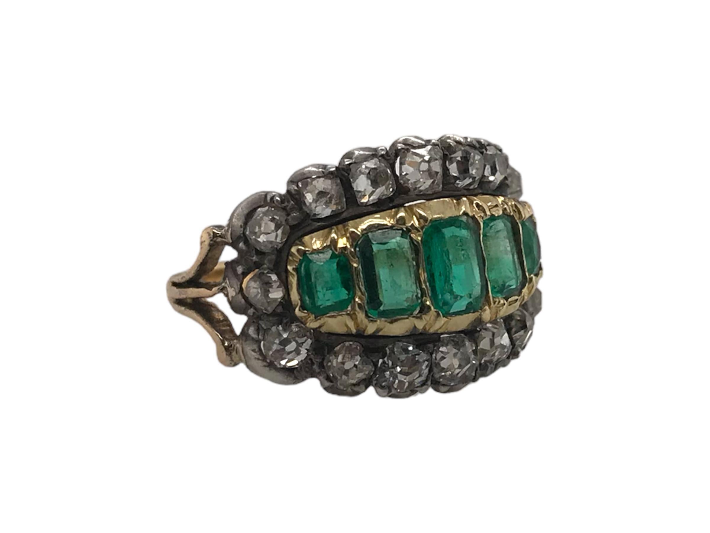 Women's Georgian Era Emerald & Diamond Cocktail Ring
