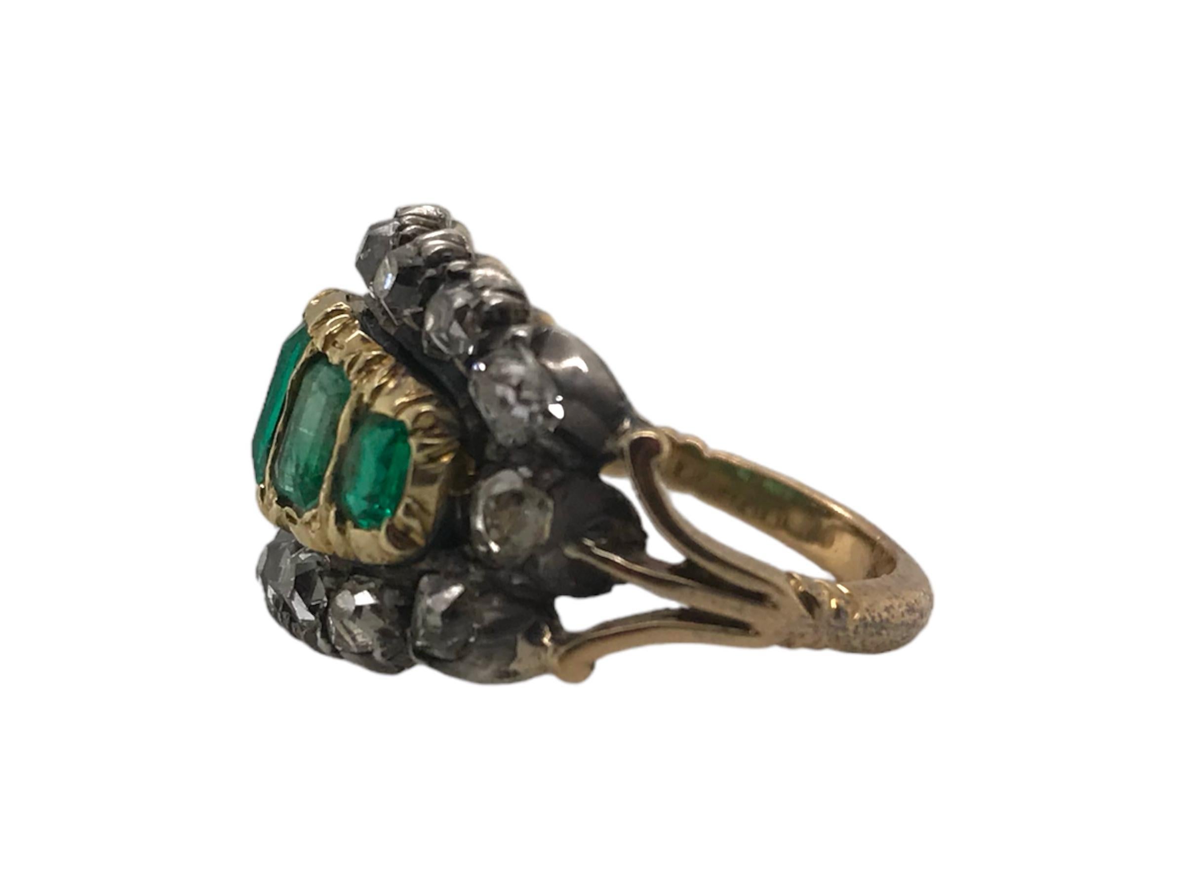 Georgian Era Emerald & Diamond Cocktail Ring 1