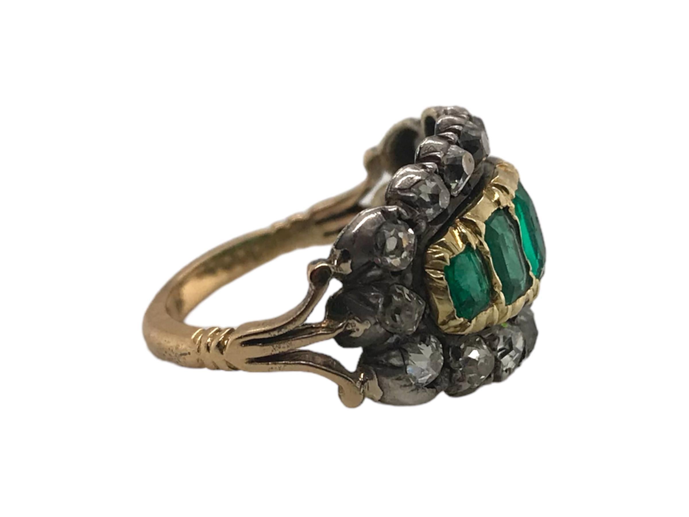 Georgian Era Emerald & Diamond Cocktail Ring 2
