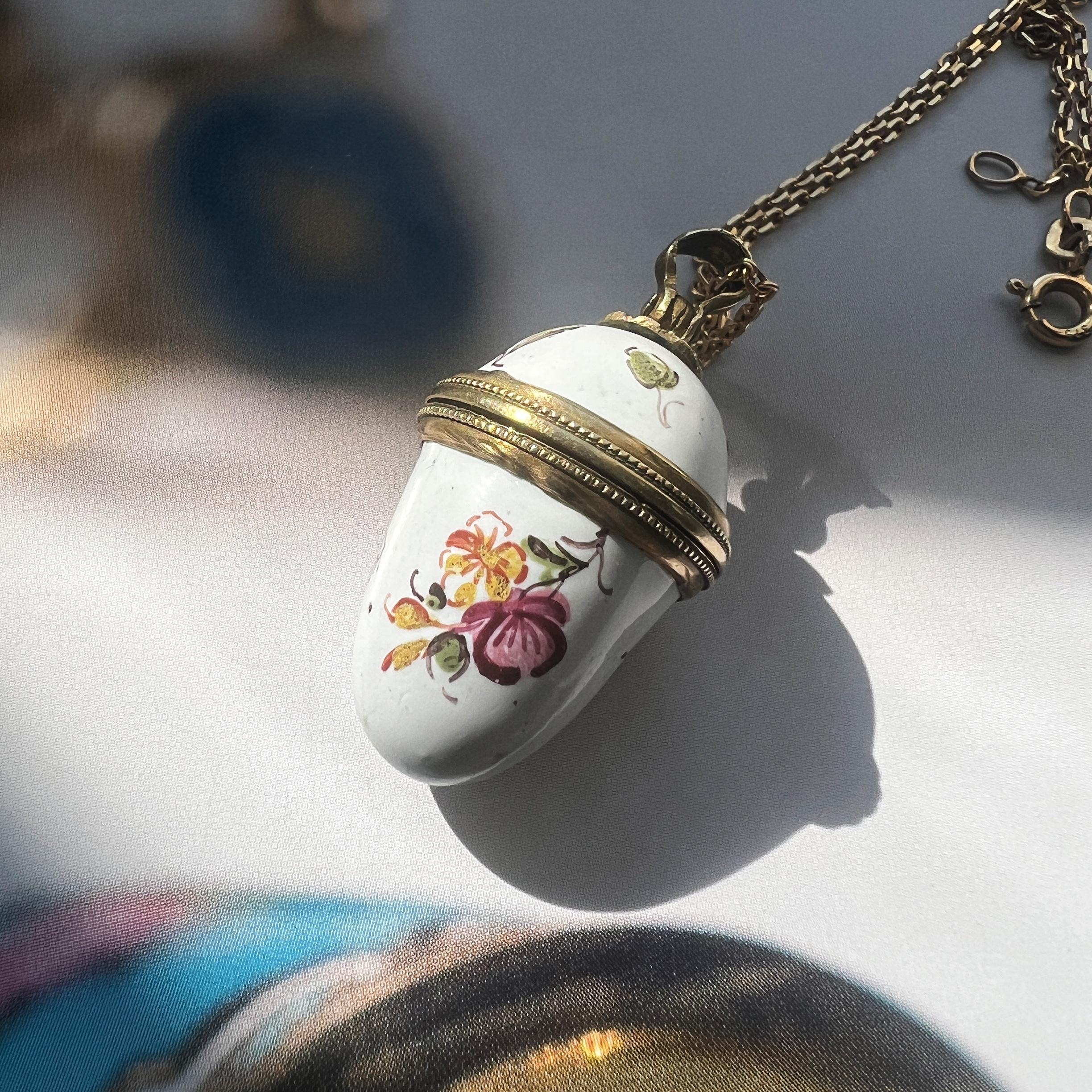 Georgian Era Enamel Flower Egg Salt Bottle Locket Pendant For Sale 1