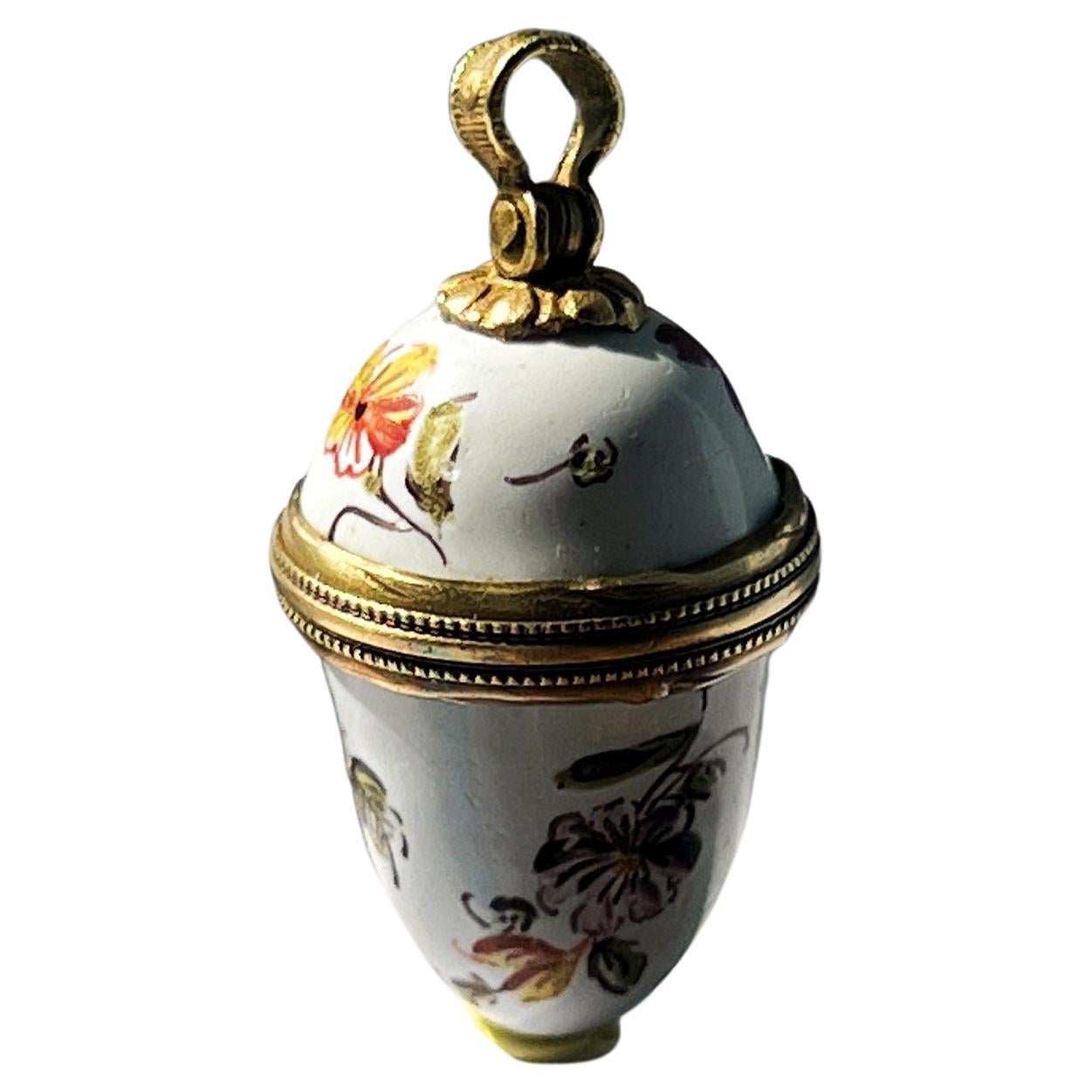 Georgian Era Enamel Flower Egg Salt Bottle Locket Pendant For Sale