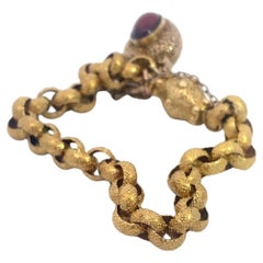 Bracciale A Link in oro di epoca georgiana con lucchetto di granato smerigliato