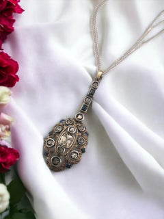 Georgian Era Old Mine Cut Brown Diamond & Sapphire Necklace