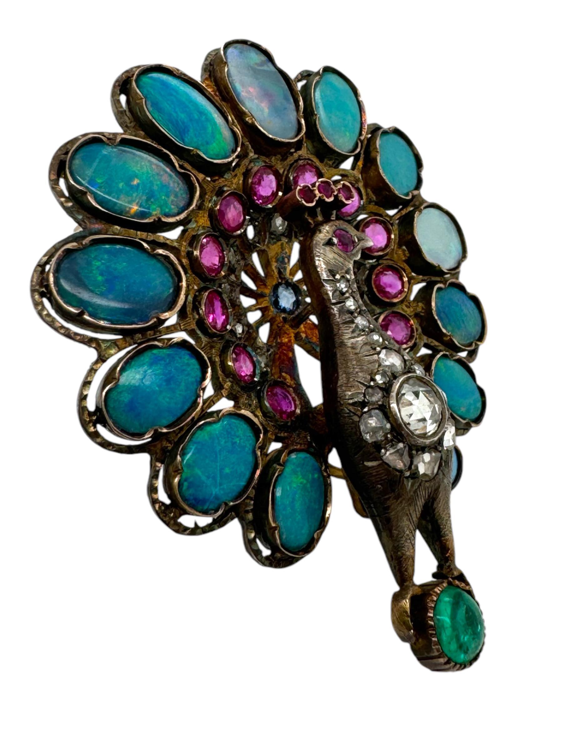 De las mujeres Broche pavo real de la época georgiana Ópalo Rubí Esmeralda Diamante y Zafiro en venta