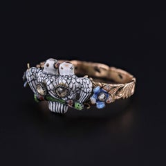 Georgian Era Renaissance Revival Enamel Lovebirds Ring, Circa 1780, Rare