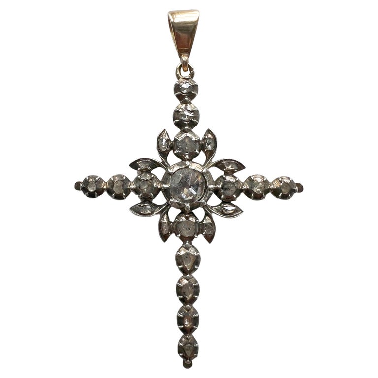 Georgian Era Rose Cut Diamond Flemish Cross Pendant For Sale at 1stDibs
