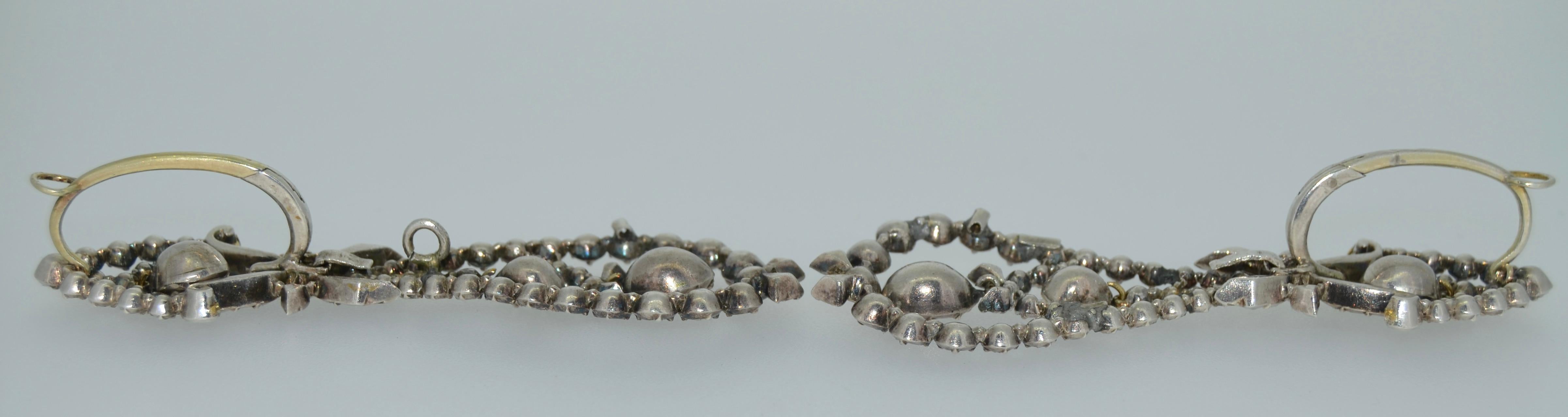 Women's Georgian Era Rose Cut Diamond Pendant Earrings in Silver & 14k For Sale
