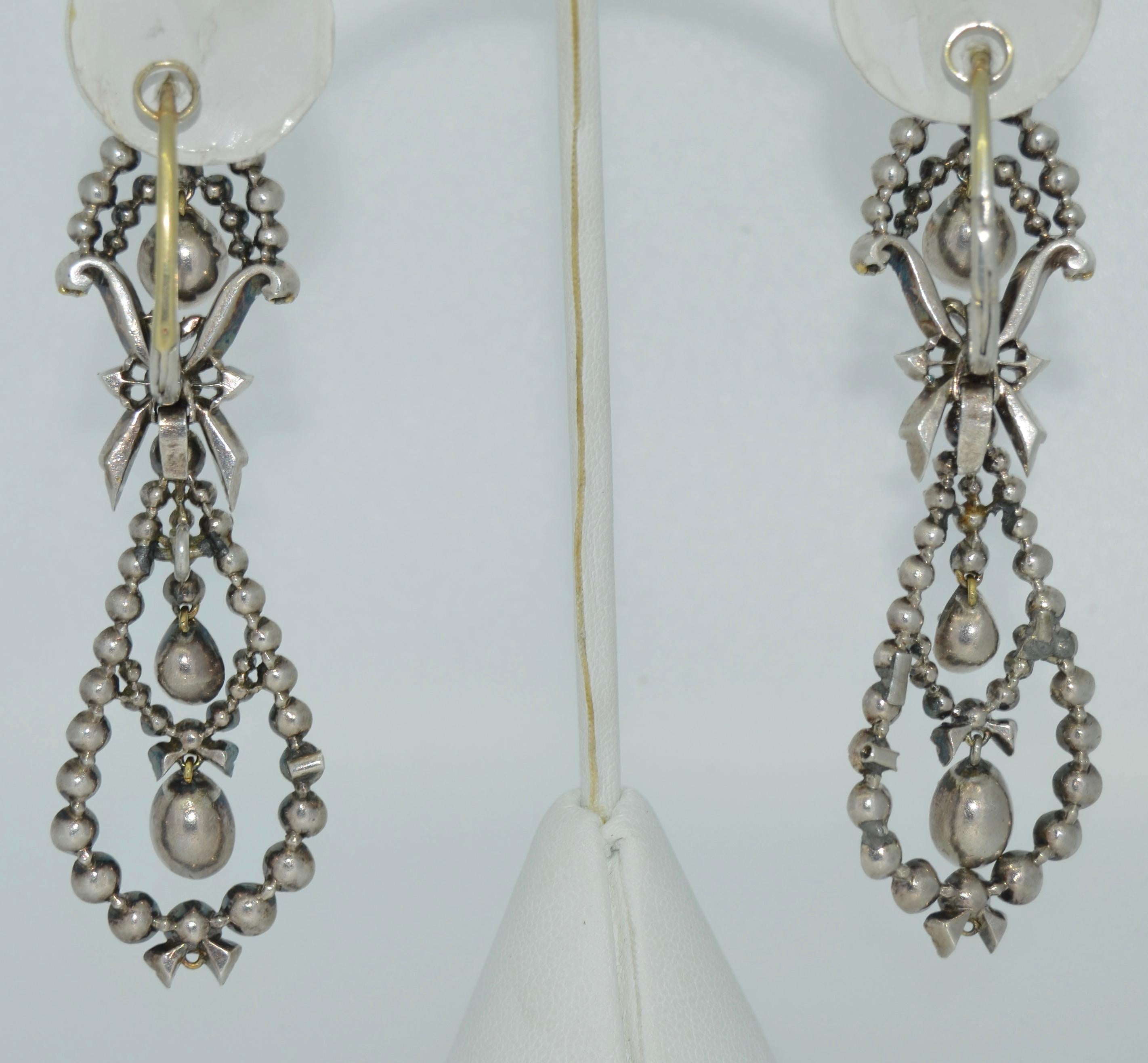 Georgian Era Rose Cut Diamond Pendant Earrings in Silver & 14k For Sale 3