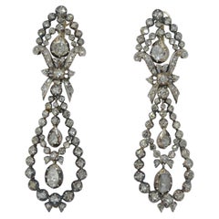 Georgian Era Rose Cut Diamond Pendant Earrings in Silver & 14k