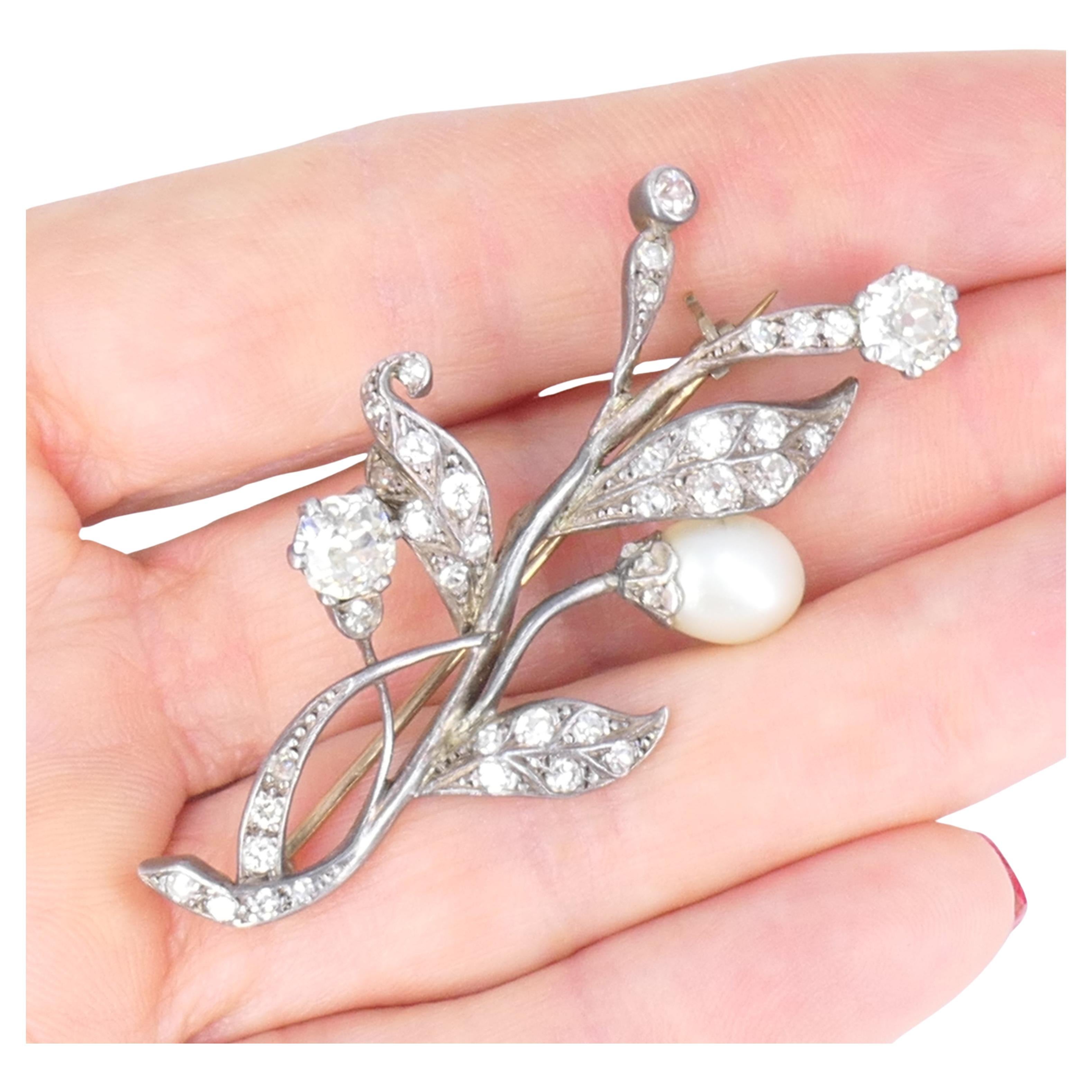 Women's or Men's Georgian Era Silver Brooch Pearl Diamond 9k Gold Antique Jewelry For Sale