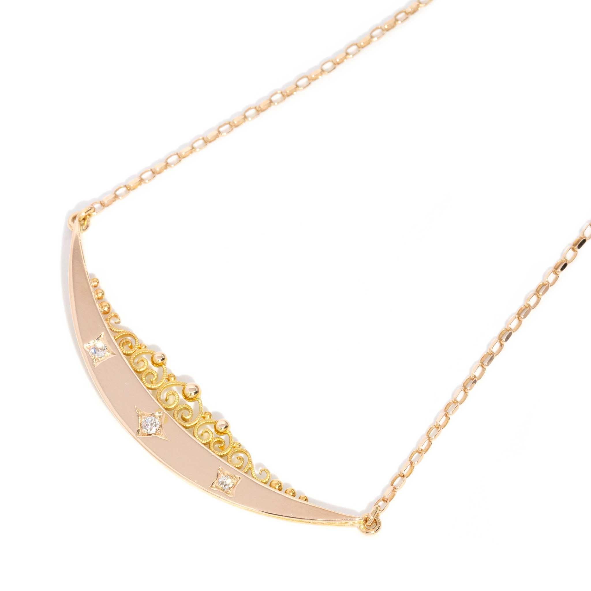 Collana a mezzaluna con diamanti incastonati di epoca georgiana in oro 15 carati In condizioni buone in vendita a Hamilton, AU