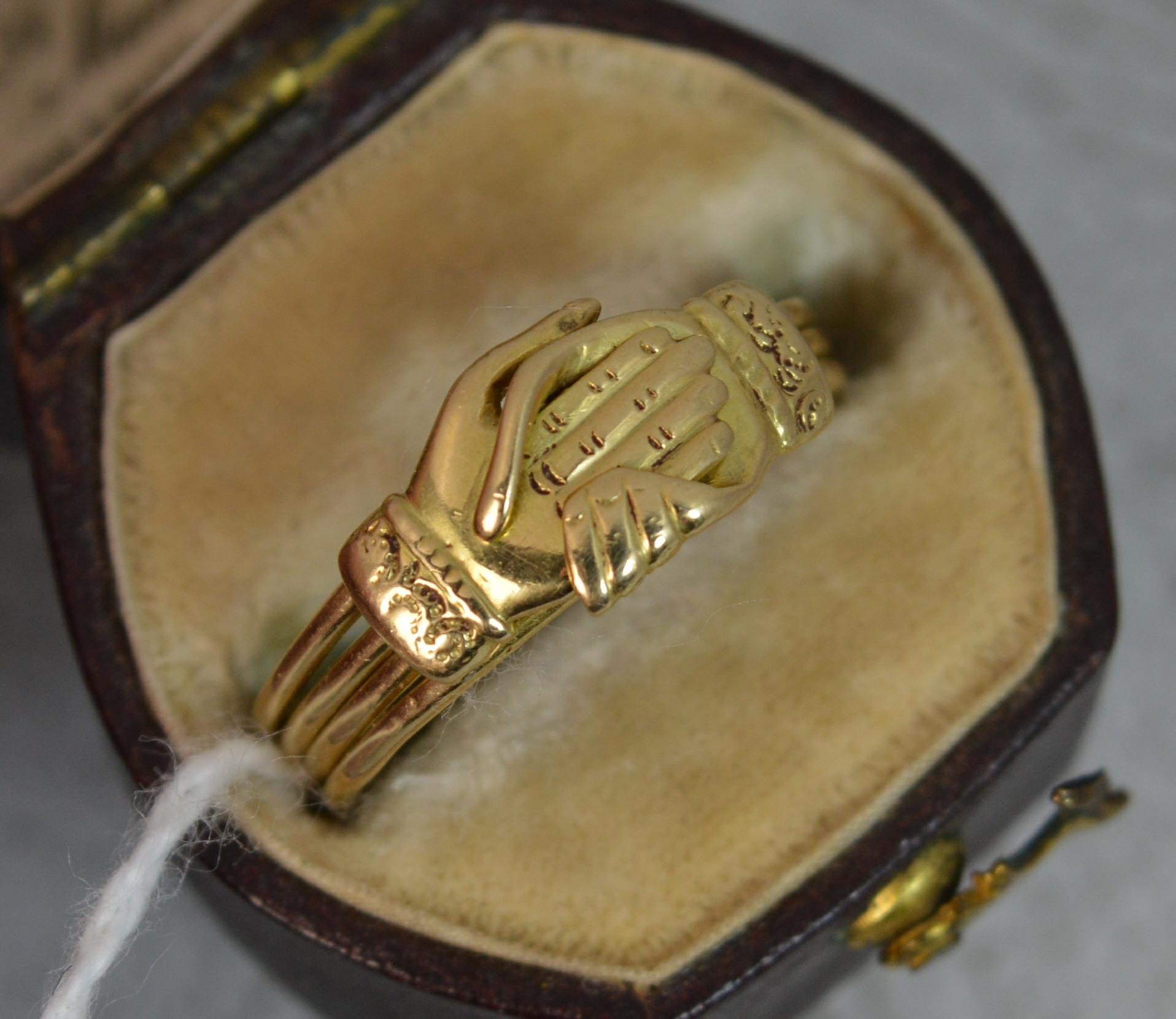 Georgian FEDE Handholding Faith Puzzle Ring in 18 Carat Gold 3