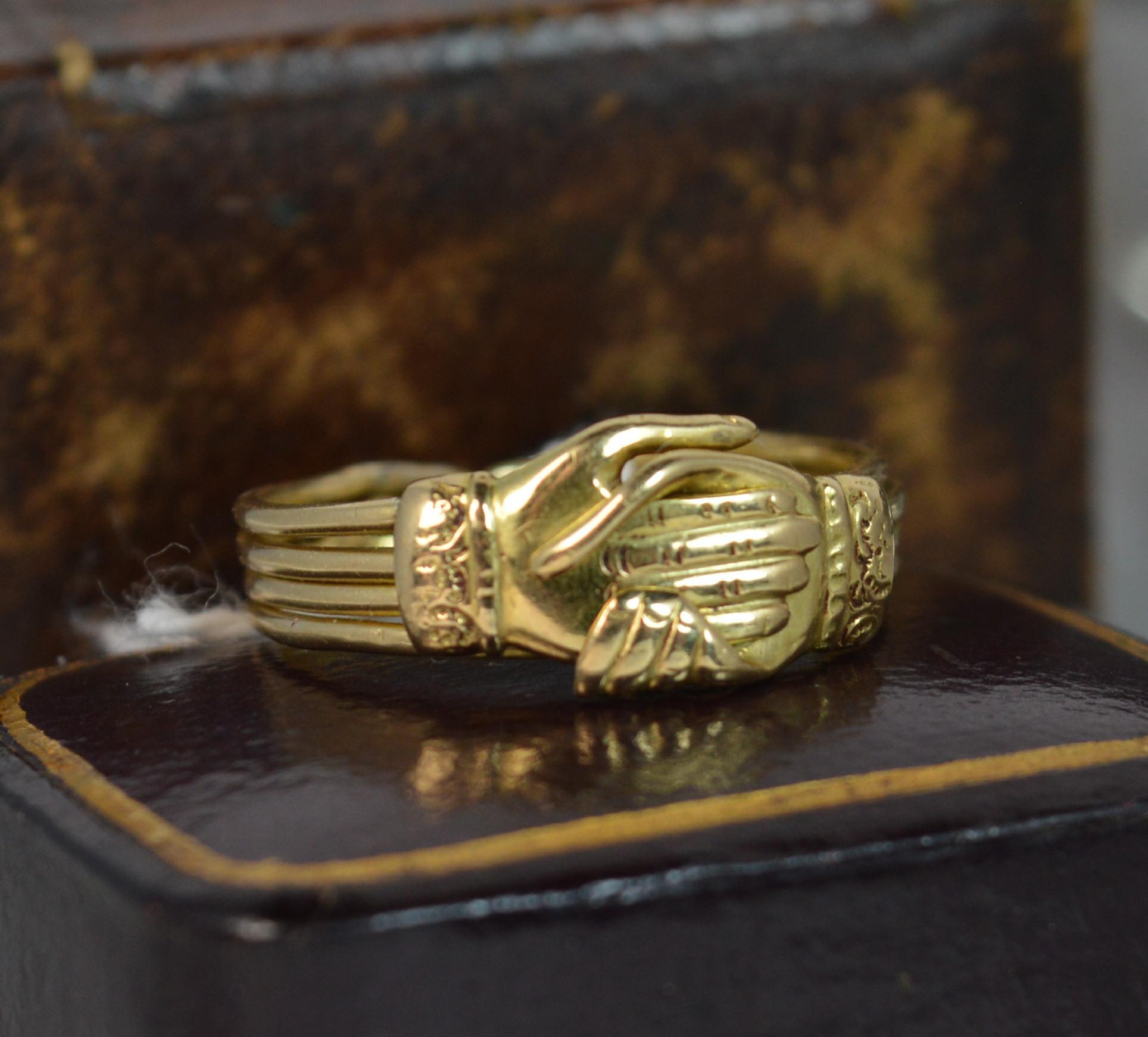 Georgian FEDE Handholding Faith Puzzle Ring in 18 Carat Gold 4