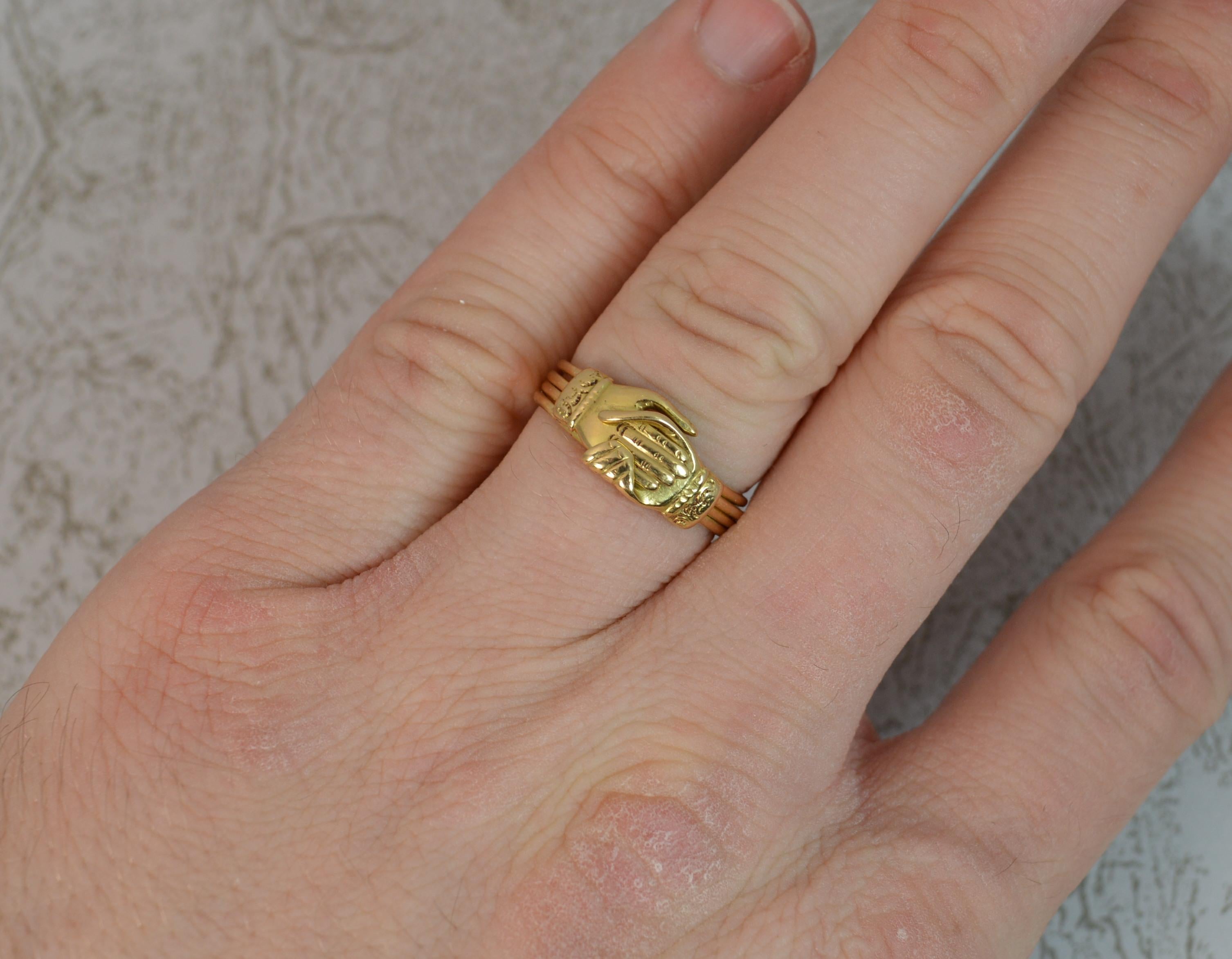 Women's or Men's Georgian FEDE Handholding Faith Puzzle Ring in 18 Carat Gold