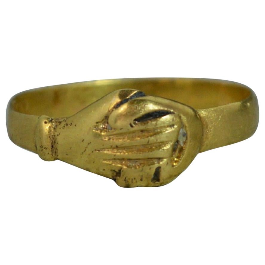 Georgian Fede Handholding Faith Ring in 18 Carat Yellow Gold