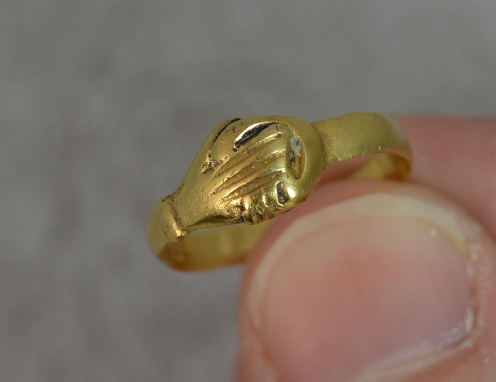 George III Georgian Fede Handholding Faith Ring in 18 Carat Yellow Gold