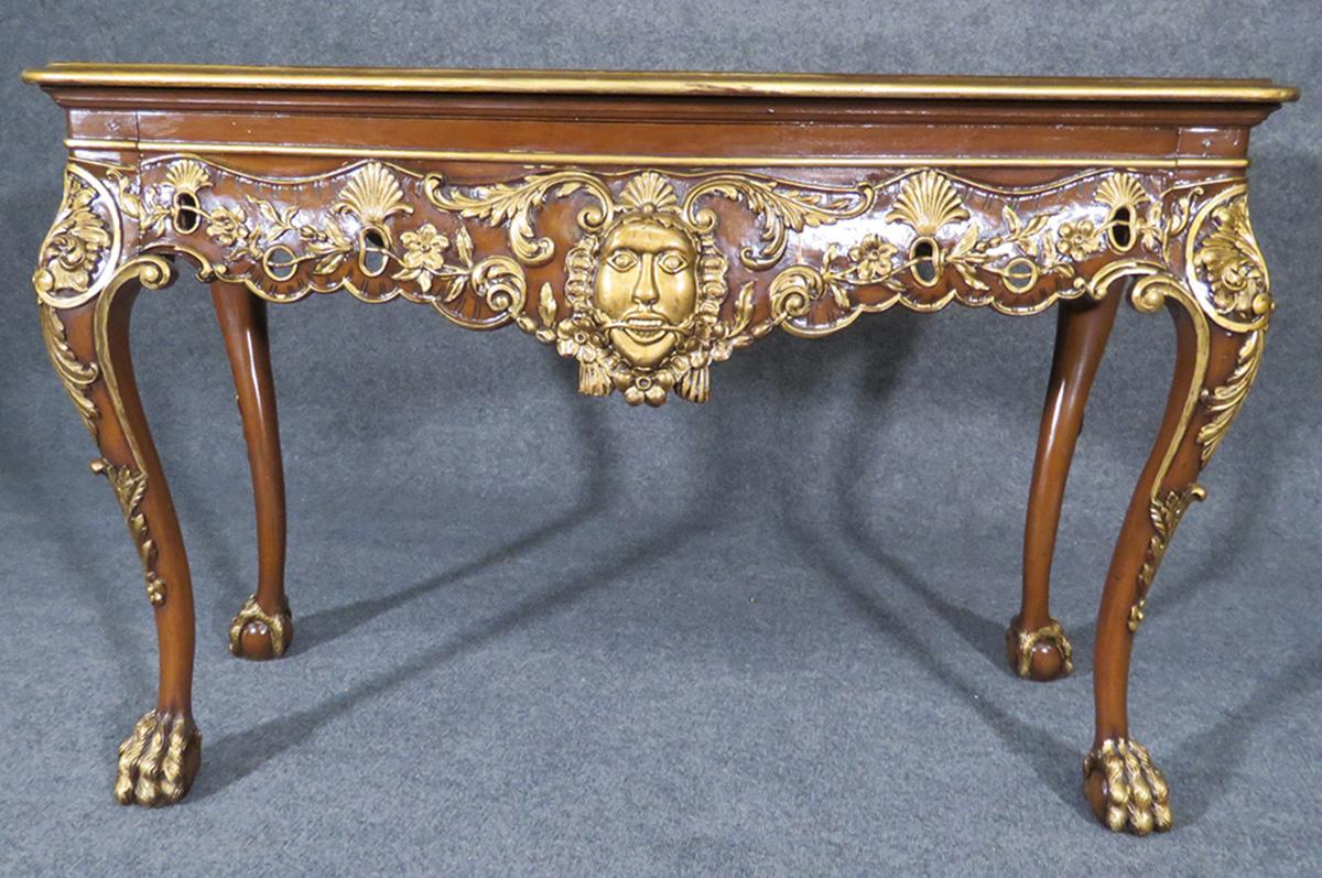 Georgian Figural Gilded Mahogany Sofa Table with Faces on Both Sides Paw Feet 2